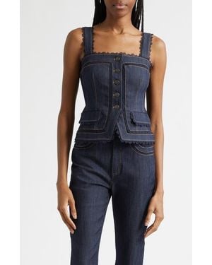 Cinq À Sept Myra Lace Denim Corset Top - Blue