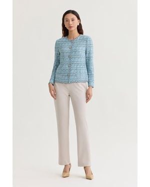 Ming Wang Heritage Braided Trim Tweed Knit Jacket - Blue