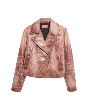 DIESEL L-Unatic Leather Moto Jacket - Pink