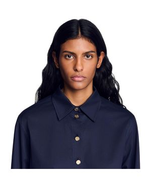 Sandro Cotton Shirt With Wide Cuffs - Blue