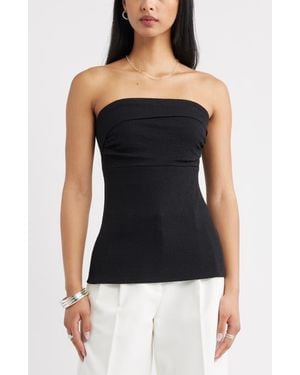 Open Edit Puckered Crepe Bandeau Top - Black