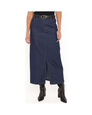 Petal & Pup Dana Front Slit Denim Midi Skirt - Blue