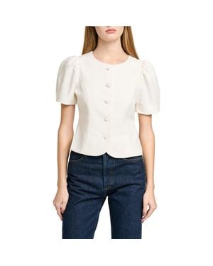 Wayf Blair Button Front Linen Blend Top - White
