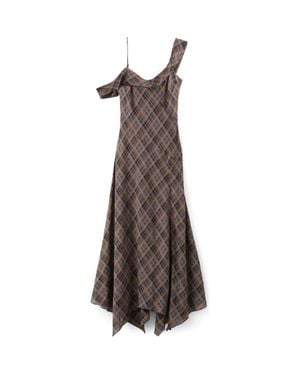 Mango Plaid Asymmetric Sleeveless Dress - Brown