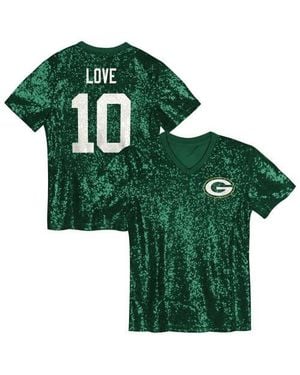 Outerstuff Girls Youth Jordan Love Bay Packers Sequin V-Neck Fashion Jersey - Green