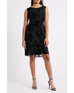 Connected Apparel Flocked Faux Wrap Dress - Black