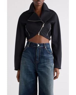Alaïa Crop Cotton Poplin Bolero Biker Jacket - Blue