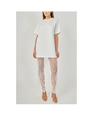Endless Rose Mixed Lace T-Shirt Midi Dress - Gray