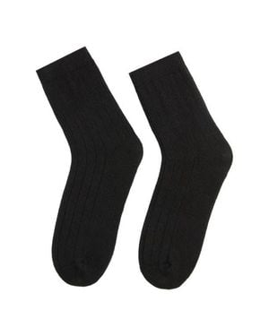 Gobi Cashmere Trim Knit Bed Socks - Black