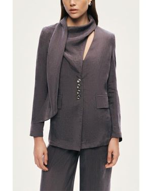 Nocturne Asymmetrical Draped Tailored Jacket - Gray