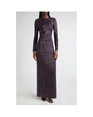 Michael Kors Sequin Long Sleeve Sheath Gown - Purple