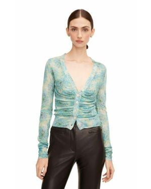 Rebecca Taylor Astera Fleur Ruched Cardigan - Green