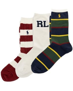 Polo Ralph Lauren Assorted 3-Pack Preppy Crew Socks - Blue
