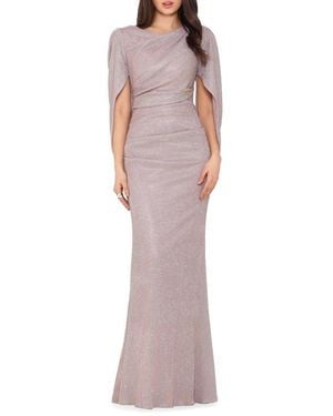 Betsy & Adam Petites Metallic Capelet Evening Dress - Multicolor