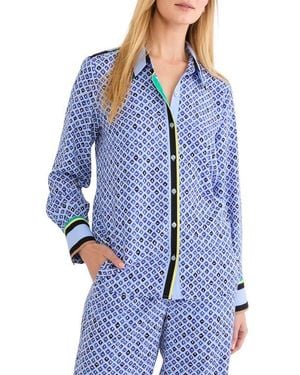 NIC+ZOE Mosaic Print Button Up Shirt - Blue