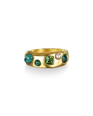 Sequin Rococo Crystal & Faux Pearl Ring - Green