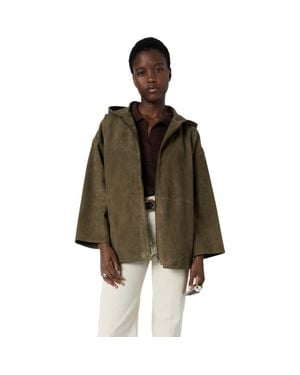 Gerard Darel Tassya Zip-Up Hooded Suede Jacket - Brown