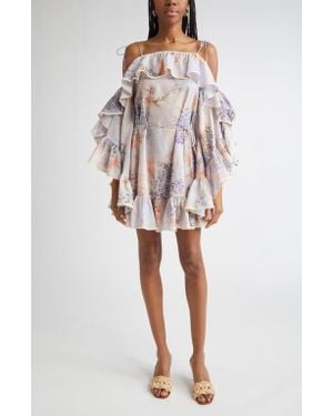 Zimmermann Cascadian Floral Print Ruffle Minidress - Gray