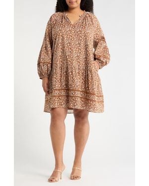 Sugarlips Ramsey Ditsy Floral Print Long Sleeve Minidress - Brown