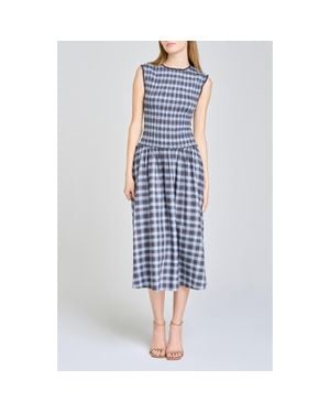 Wayf Adeline Smocked Cotton Midi Dress - Blue