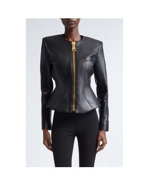 Balmain Lambskin Leather Basque Jacket - Blue