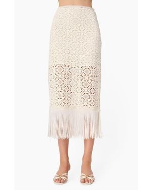 Cami NYC Veezia Fringe Hem Open Stitch Midi Skirt - Natural