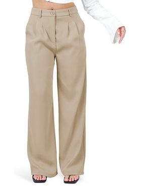 Princess Polly Archer Pleated Wide Leg Pants - Natural