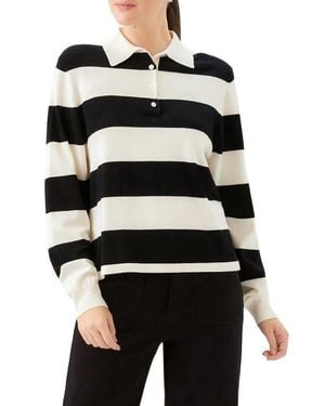 Karen Kane Stripe Collared Henley Sweater - Black