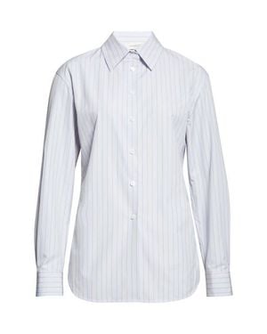 Lafayette 148 New York Aurora Stripe Cotton Tailored Shirt - White