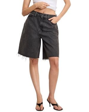 GOOD AMERICAN Good Extreme Raw Hem Denim Barrel Shorts - Black