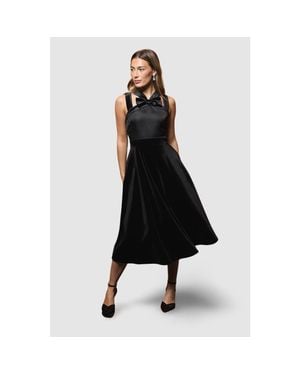 Coast Cross Neck Bow Velvet Midi Dress - Black