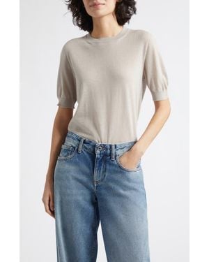 Johnstons of Elgin Honor Short Sleeve Cashmere Crewneck Sweater - Blue
