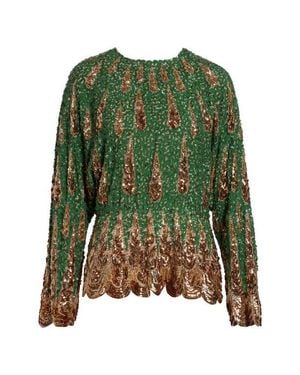 Valentino Sequin Silk Chiffon Top - Green