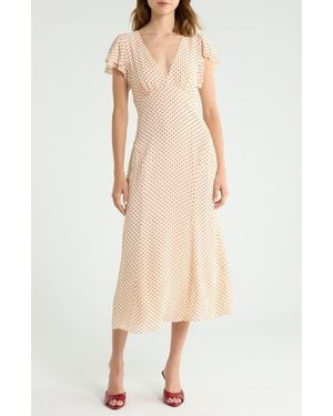 Reformation Frost Dot Flutter Sleeve Maxi Dress - Natural