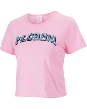 ZooZatZ Florida Gators Gingham Logo Cropped T-Shirt - Pink