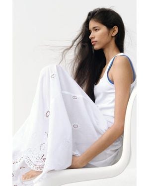 H&M Eyelet-Embroidered Drawstring Skirt - White