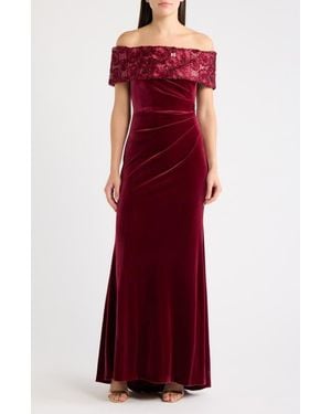 Eliza J Velvet Off The Shoulder Gown - Red