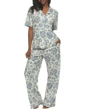 Felina Josephine Floral Jersey Pajamas - Blue