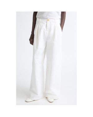 Jil Sander Pleated Cotton Drill Wide Leg Pants - White