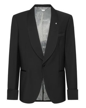 Billionaire Wool And Satin Regular Fit Tuxedo Blazer - Black