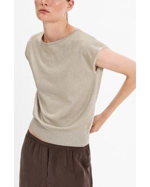 Mango Metallic Knit Boat Neck Top - Gray