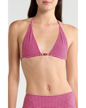 Kulani Kinis Gingham Tie Halter Bikini Top - Pink