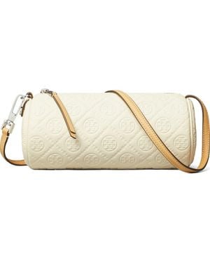 Tory Burch T Monogram Pebble Leather Cylinder Shoulder Bag - White