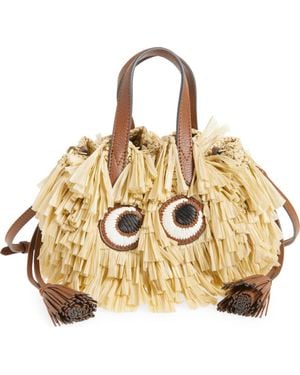 Anya Hindmarch Small Eyes Raffia Drawstring Bucket Bag - Metallic