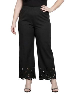 Standards & Practices Floral Eyelet Hem Pull-On Pants - Black