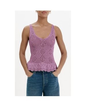 Mango Crochet V-Neck Top - Purple