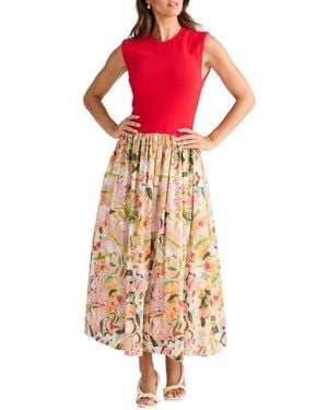 Brave+True Daphne Floral Mixed Media Midi Dress - Multicolor