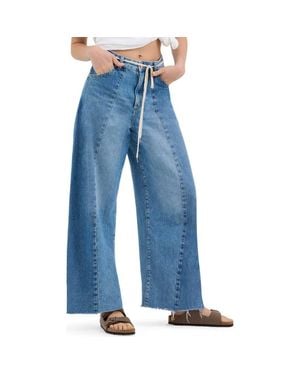 Wrangler Cowboy Frayed High Waist Barrel Jeans - Blue
