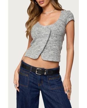 Edikted Blaunca Asymmetric Crop Knit Top - Blue