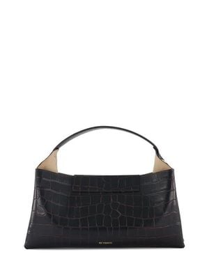 REE PROJECTS Elieze Baguette Croc Embossed Leather Top Handle Bag - Black